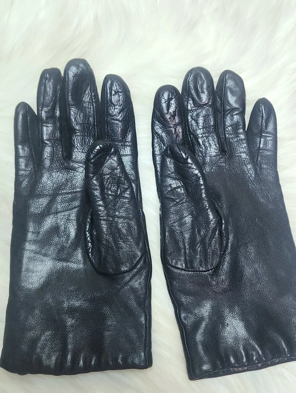 Anne Klein Leather Gloves Black & Red Argyle Lined Sz S Vintage
